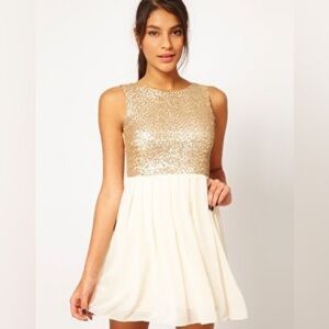 Elegant Gold and Cream Sequin Mini Dress